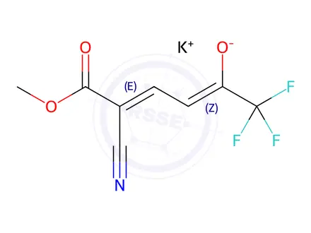 Chemical structure of Potassium 5-cyano-1,1,1-trifluoro-6-methoxy-6-oxo-2,4-hexadien-2-olate