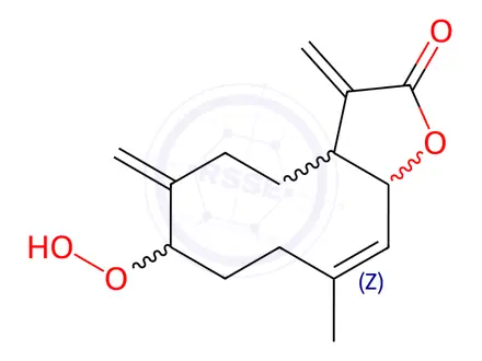 Chemical structure of (3aS,7R,10E,11aR)-3a,4,5,6,7,8,9,11a-Octahydro-7-hydroperoxy-10-methyl-3,6-bis(methylene)cyclodeca[b]furan-2(3H)-one
