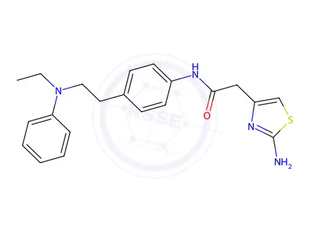 Chemical structure of 2-(2-Aminothiazol-4-yl)-N-(4-(2-(ethyl(phenyl)amino)ethyl)phenyl)acetamide