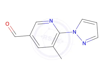 Chemical structure of 5-methyl-6-(1H-pyrazol-1-yl)pyridine-3-carbaldehyde