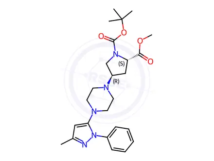 Chemical structure of 1-(tert-Butyl)2-methyl(2S,4R)-4-(4-(3-methyl-1-phenyl-1H-pyrazol-5-yl)piperazin-1-yl)pyrrolidine-1,2-dicarboxylate