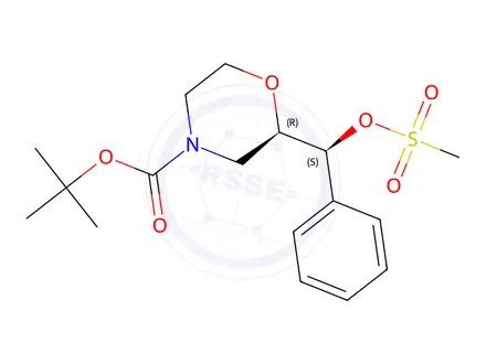 Chemical structure of (2R)-2-[(S)-[(Methylsulfonyl)oxy]phenylmethyl]-4-morpholinecarboxylic Acid 1,1-Dimethylethyl Ester