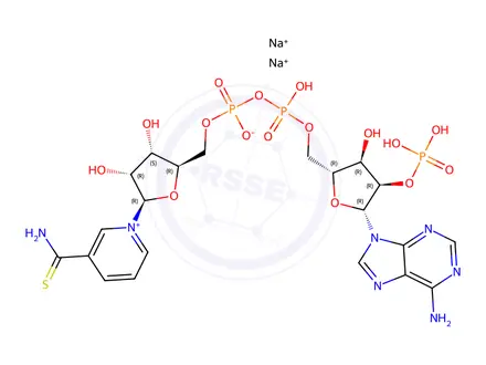 Chemical structure of Adenosine 5'-(trihydrogen diphosphate), 2'-(dihydrogen phosphate), 5'->5'-ester with 3-(aminothioxomethyl)-1-beta-d-ribofuranosylpyridinium hydroxide, inner salt, disodium salt