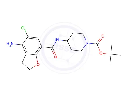 Chemical structure of Tert-Butyl 4-(4-amino-5-chloro-2,3-dihydrobenzofuran-7-carboxamido)piperidine-1-carboxylate