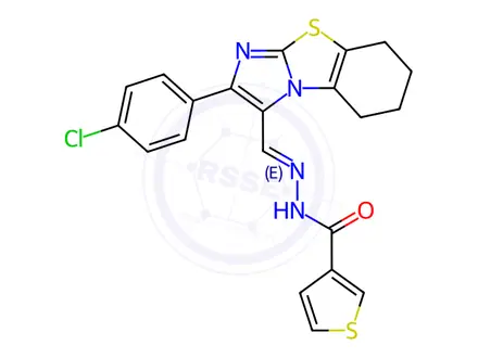 Chemical structure of N'-[(1E)-[4-(4-Chlorophenyl)-7-thia-2,5-diazatricyclo[6.4.0.0^{2,6}]dodeca-1(8),3,5-trien-3-yl]methylidene]thiophene-3-carbohydrazide