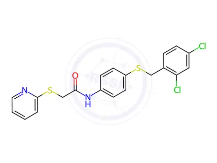 Chemical structure of N-(4-((2,4-dichlorobenzyl)thio)phenyl)-2-(pyridin-2-ylthio)acetamide