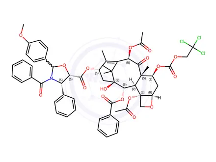 Chemical structure of 7-{[(2,2,2,-Trichloroethyl)oxy]carbonyl} Baccatin III (4S, 5S)-3-Benzoyl-2-(4-methoxyphenyl)-4-phenyl-5-oxazolidinecarboxylate