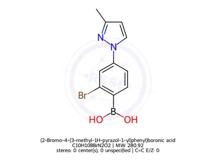 Chemical structure of (2-Bromo-4-(3-methyl-1H-pyrazol-1-yl)phenyl)boronic acid