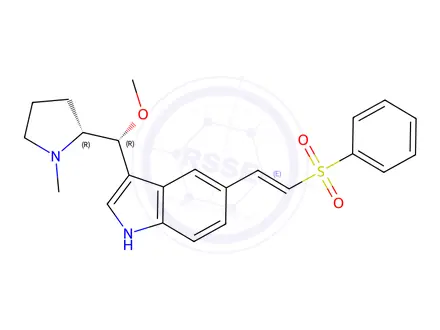 Chemical structure of 3-((R)-methoxy((R)-1-methylpyrrolidin-2-yl)methyl)-5-((E)-2-(phenylsulfonyl)vinyl)-1H-indole