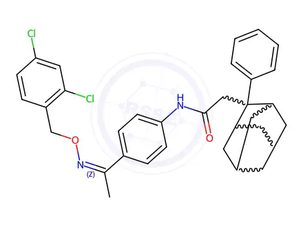 Chemical structure of N-{4-[(1Z)-1-{[(2,4-dichlorophenyl)methoxy]imino}ethyl]phenyl}-2-(2-phenyladamantan-2-yl)acetamide