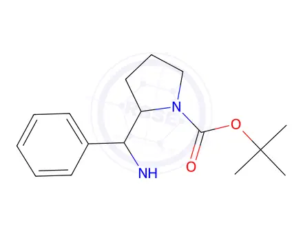 Chemical structure of Tert-butyl 2-((methylamino)(phenyl)methyl)pyrrolidine-1-carboxylate