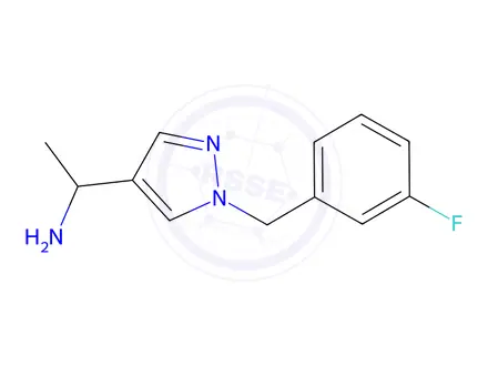 Chemical structure of 1-{1-[(3-fluorophenyl)methyl]-1h-pyrazol-4-yl}ethan-1-amine
