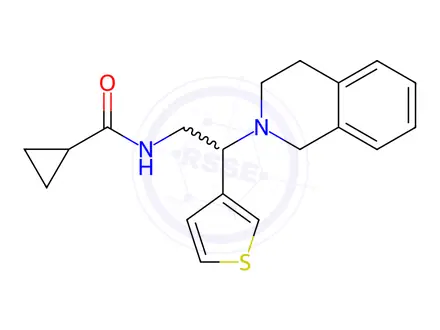 Chemical structure of N-(2-(3,4-Dihydroisoquinolin-2(1H)-yl)-2-(thiophen-3-yl)ethyl)cyclopropanecarboxamide