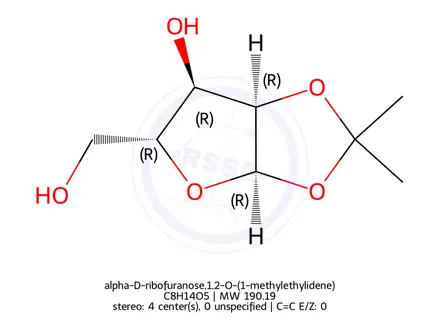 Chemical structure of alpha-D-ribofuranose,1,2-O-(1-methylethylidene)