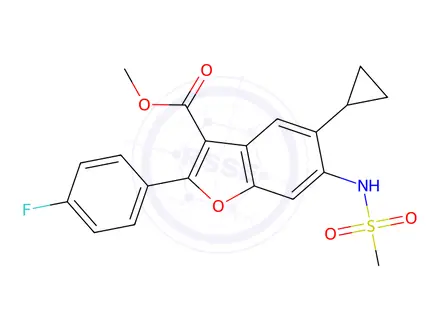 Chemical structure of METHYL 5-CYCLOPROPYL-2-(4-FLUOROPHENYL)-6-(METHYLSULFONAMIDO)BENZOFURAN-3-CARBOXYLATE(WXG02818)