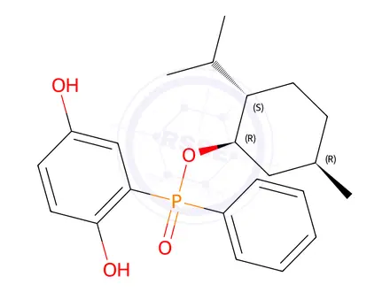 Chemical structure of (Sp)-(1R,2S,5R)-2-Isopropyl-5-methylcyclohexyl (2,5-dihydroxyphenyl)(phenyl)phosphinate