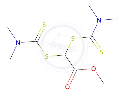 Chemical structure of methyl bis[[(dimethylamino)thioxomethyl]thio]acetate