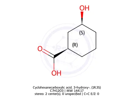 Chemical structure of Cyclohexanecarboxylic acid, 3-hydroxy-, (1R,3S)-