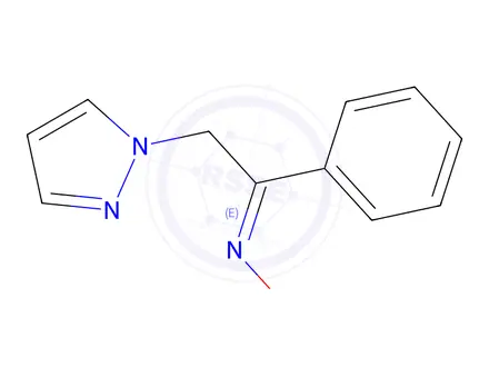 Chemical structure of (1E)-1-phenyl-2-(1H-pyrazol-1-yl)ethanone oxime