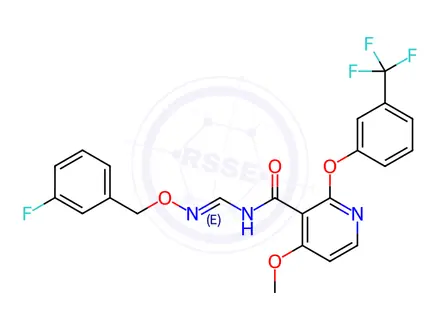 Chemical structure of N-[(1E)-{[(3-fluorophenyl)methoxy]imino}methyl]-4-methoxy-2-[3-(trifluoromethyl)phenoxy]pyridine-3-carboxamide