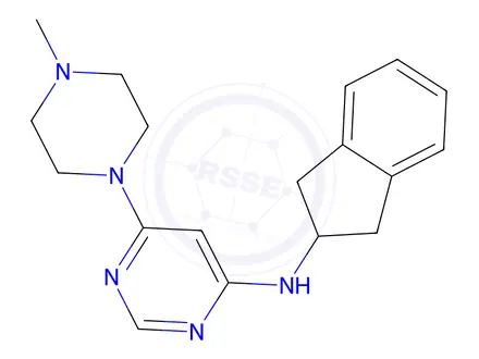 Chemical structure of N-(2,3-Dihydro-1H-inden-2-yl)-6-(4-methylpiperazin-1-yl)pyrimidin-4-amine