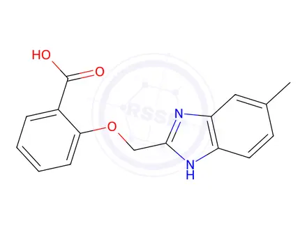 Chemical structure of 2-((5-methyl-1H-benzo[d]imidazol-2-yl)methoxy)benzoic acid