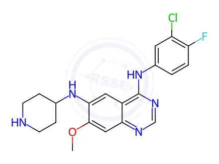 Chemical structure of N4-(3-chloro-4-fluorophenyl)-7-methoxy-N6-(piperidin-4-yl)quinazoline-4,6-diamine