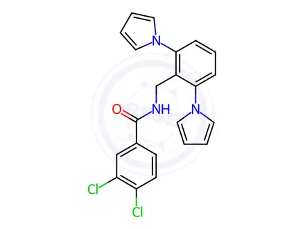 Chemical structure of N-{[2,6-bis(1H-pyrrol-1-yl)phenyl]methyl}-3,4-dichlorobenzamide