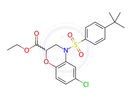 Chemical structure of Ethyl 4-((4-(tert-butyl)phenyl)sulfonyl)-6-chloro-3,4-dihydro-2H-benzo[b][1,4]oxazine-2-carboxylate