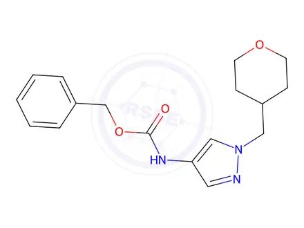 Chemical structure of Benzyl (1-((tetrahydro-2H-pyran-4-yl)methyl)-1H-pyrazol-4-yl)carbamate