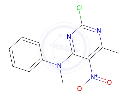 Chemical structure of 2-Chloro-n,6-dimethyl-5-nitro-N-phenylpyrimidin-4-amine