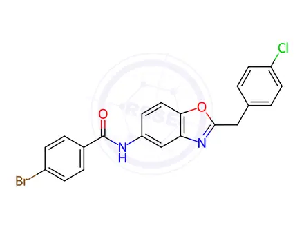 Chemical structure of 4-Bromo-N-(2-(4-chlorobenzyl)benzo[d]oxazol-5-yl)benzamide