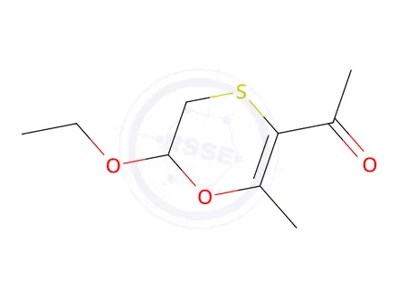 Chemical structure of Ethanone, 1-(6-ethoxy-5,6-dihydro-2-methyl-1,4-oxathiin-3-yl)-(9CI)
