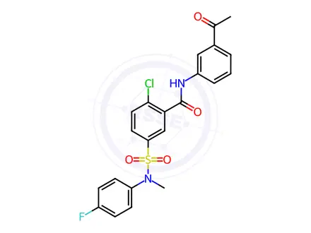 Chemical structure of Benzamide, N-(3-acetylphenyl)-2-chloro-5-[[(4-fluorophenyl)methylamino]sulfonyl]-