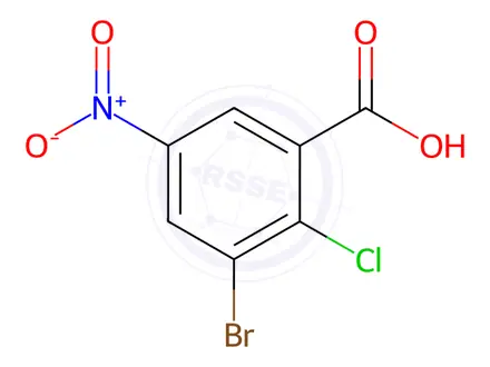 Chemical structure of Benzoic acid, 3-bromo-2-chloro-5-nitro-