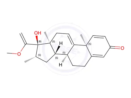 Chemical structure of (8S,10S,13S,14S,16S,17R)-17-hydroxy-17-(1-methoxyvinyl)-10,13,16-trimethyl-6,7,8,10,12,13,14,15,16,17-decahydro-3H-cyclopenta[a]phenanthren-3-one