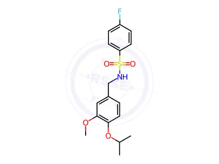 Chemical structure of 4-fluoro-N-[(3-methoxy-4-propan-2-yloxyphenyl)methyl]benzenesulfonamide