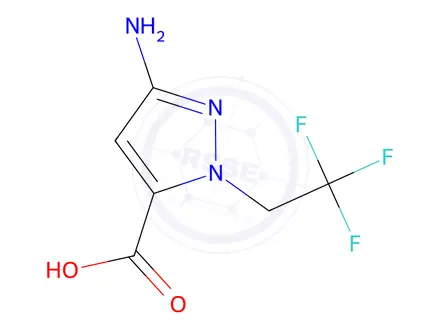 Chemical structure of 3-Amino-1-(2,2,2-trifluoroethyl)-1H-pyrazole-5-carboxylic acid
