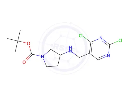 Chemical structure of tert-butyl 3-(((2,4-dichloropyrimidin-5-yl)methyl)amino)pyrrolidine-1-carboxylate