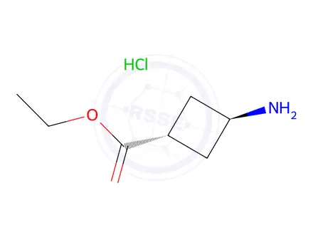 Chemical structure of ethyl trans-3-aminocyclobutane-1-carboxylate hydrochloride