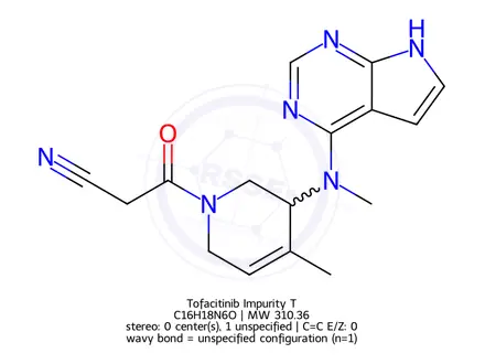 Chemical structure of 3-(4-methyl-3-(methyl(7H-pyrrolo[2,3-d]pyrimidin-4-yl)amino)-3,6-dihydropyridin-1(2H)-yl)-3-oxopropanenitrile