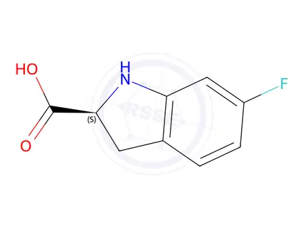 Chemical structure of (2S)-6-Fluoro-2,3-dihydro-1H-indole-2-carboxylic acid
