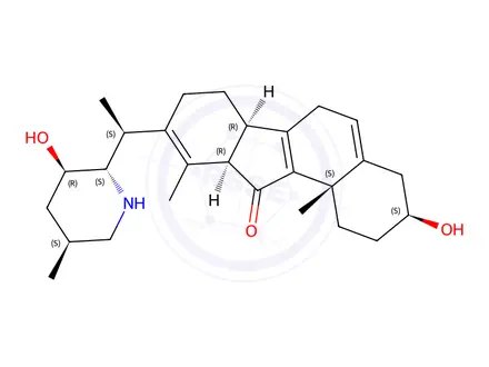 Chemical structure of 8,9,13,17-Tetradehydro-12α,13-dihydro-3β,23β-dihydroxyveratraman-11-one