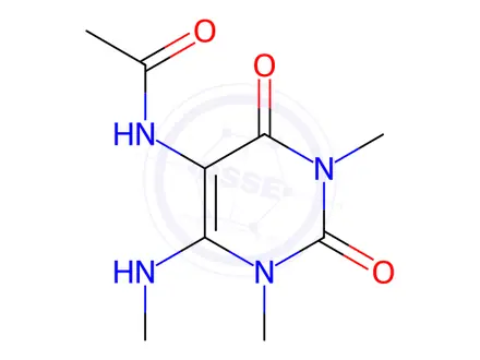 Chemical structure of Uracil, 5-acetamido-1,3-dimethyl-6-methylamino-(6CI)