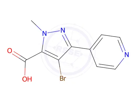 Chemical structure of 4-bromo-1-methyl-3-(pyridin-4-yl)-1h-pyrazole-5-carboxylic acid