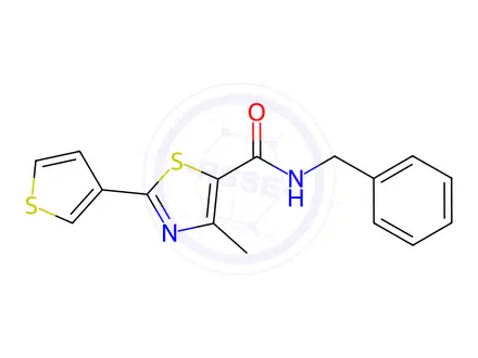 Chemical structure of N-benzyl-4-methyl-2-(thiophen-3-yl)thiazole-5-carboxamide