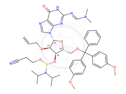 Chemical structure of 8-ALLYLOXY-3'-O-[(DIISOPROPYLAMINO)(2-CYANOETHOXY)PHOSPHINO]-5'-O-(4,4'-DIMETHOXYTRITYL)-N2-[(DIMETHYLAMINO)METHYLIDINE]-2'-DEOXYGUANOSINE