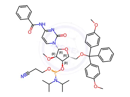 Chemical structure of N4-Benzoyl-5'-O-DMT-2'-O-methylcytidine 3'-CE phosphoramidite