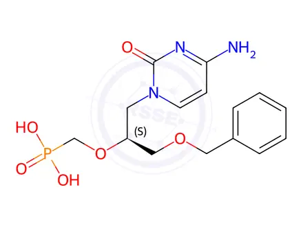Chemical structure of (S)-(((1-(4-Amino-2-oxopyrimidin-1(2H)-yl)-3-(benzyloxy)propan-2-yl)oxy)methyl)phosphonic acid