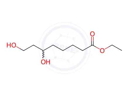 Chemical structure of Octanoic acid, 6,8-dihydroxy-, ethyl ester, (6S)-